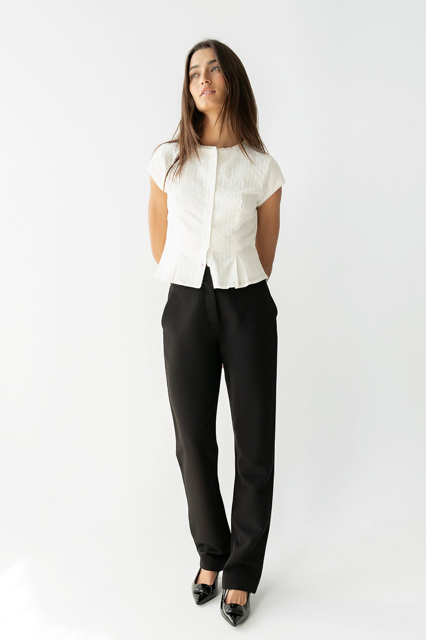 Rumi Button Front Blouse in White