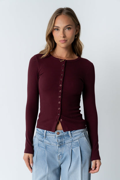 Mia Button Up Top in Burgundy