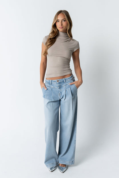 Kara Mock Neck Top in Taupe