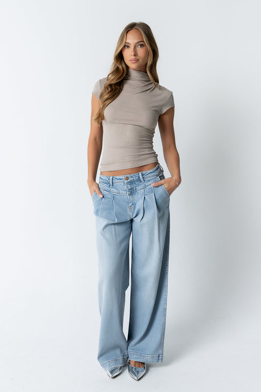 Kara Mock Neck Top in Taupe