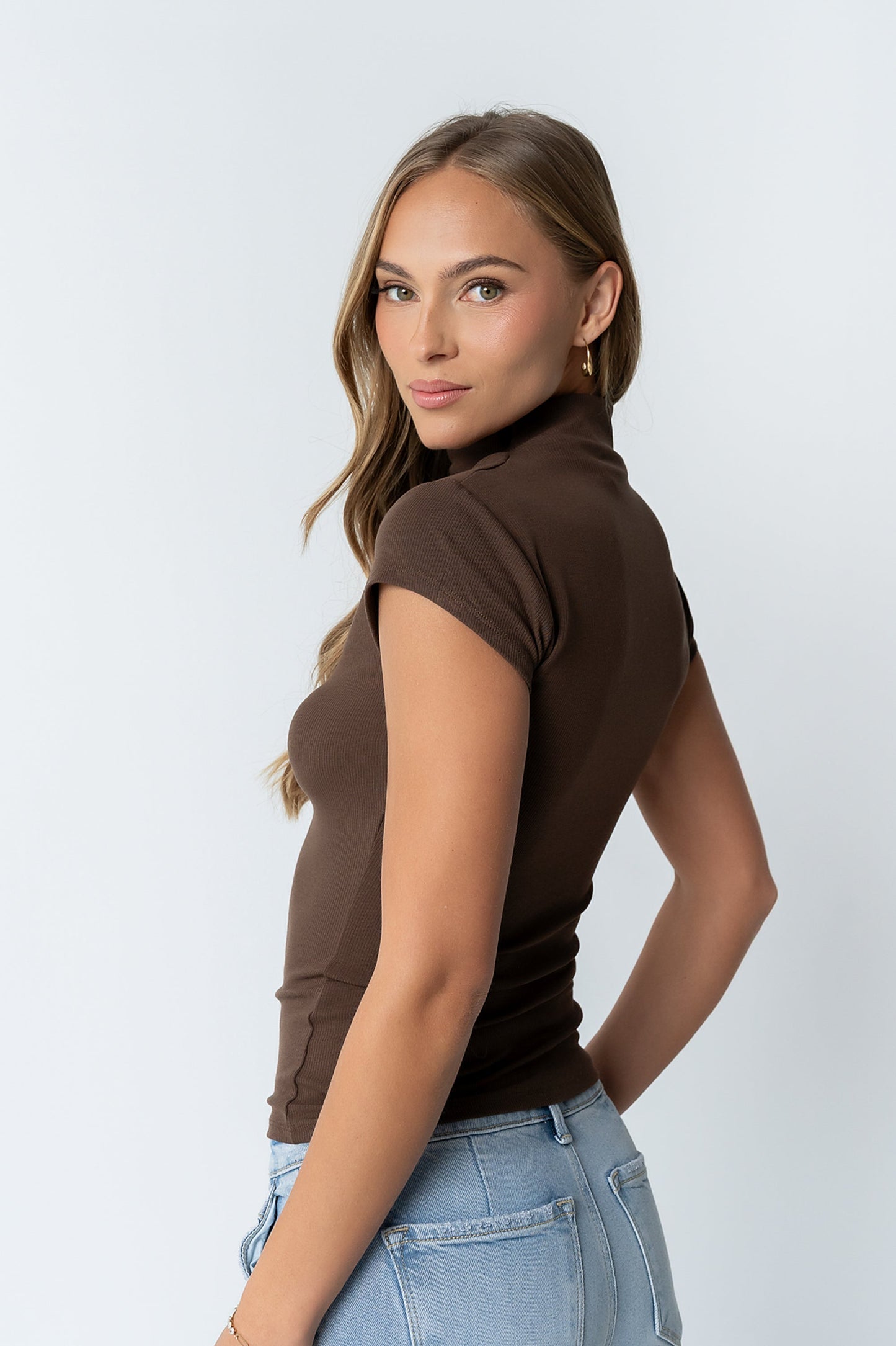 Kara Mock Neck Top in Brown