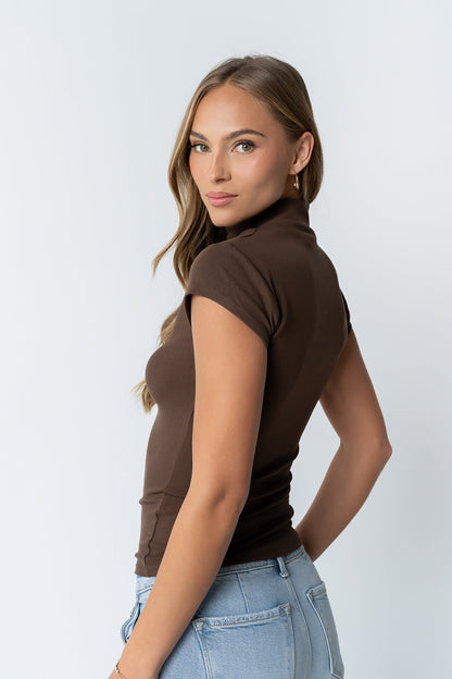 Kara Mock Neck Top in Brown