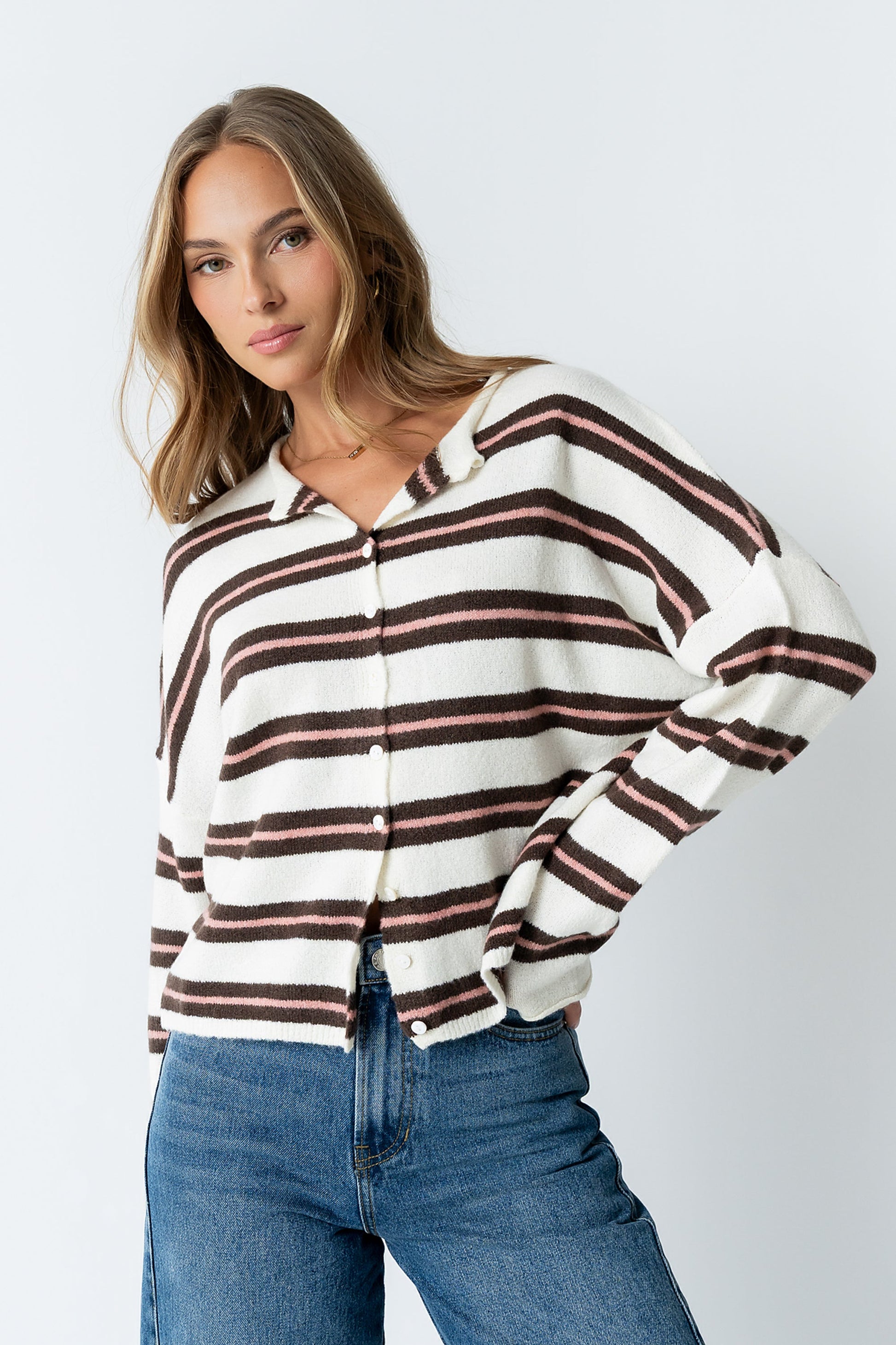 Mariah Striped Cardigan in Ivory - FINAL SALE