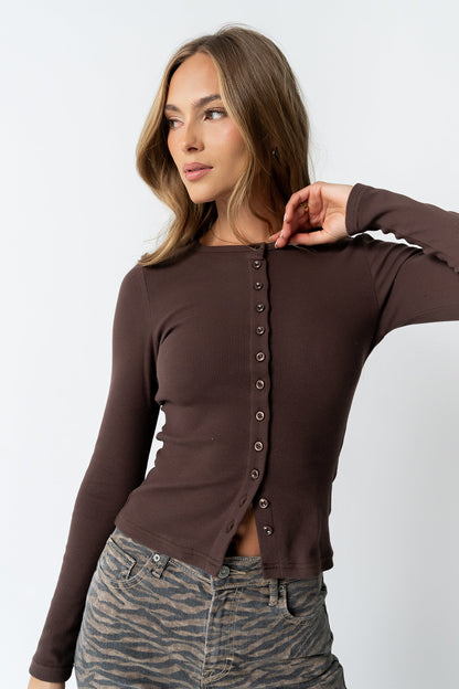 Mia Button Up Top in Brown