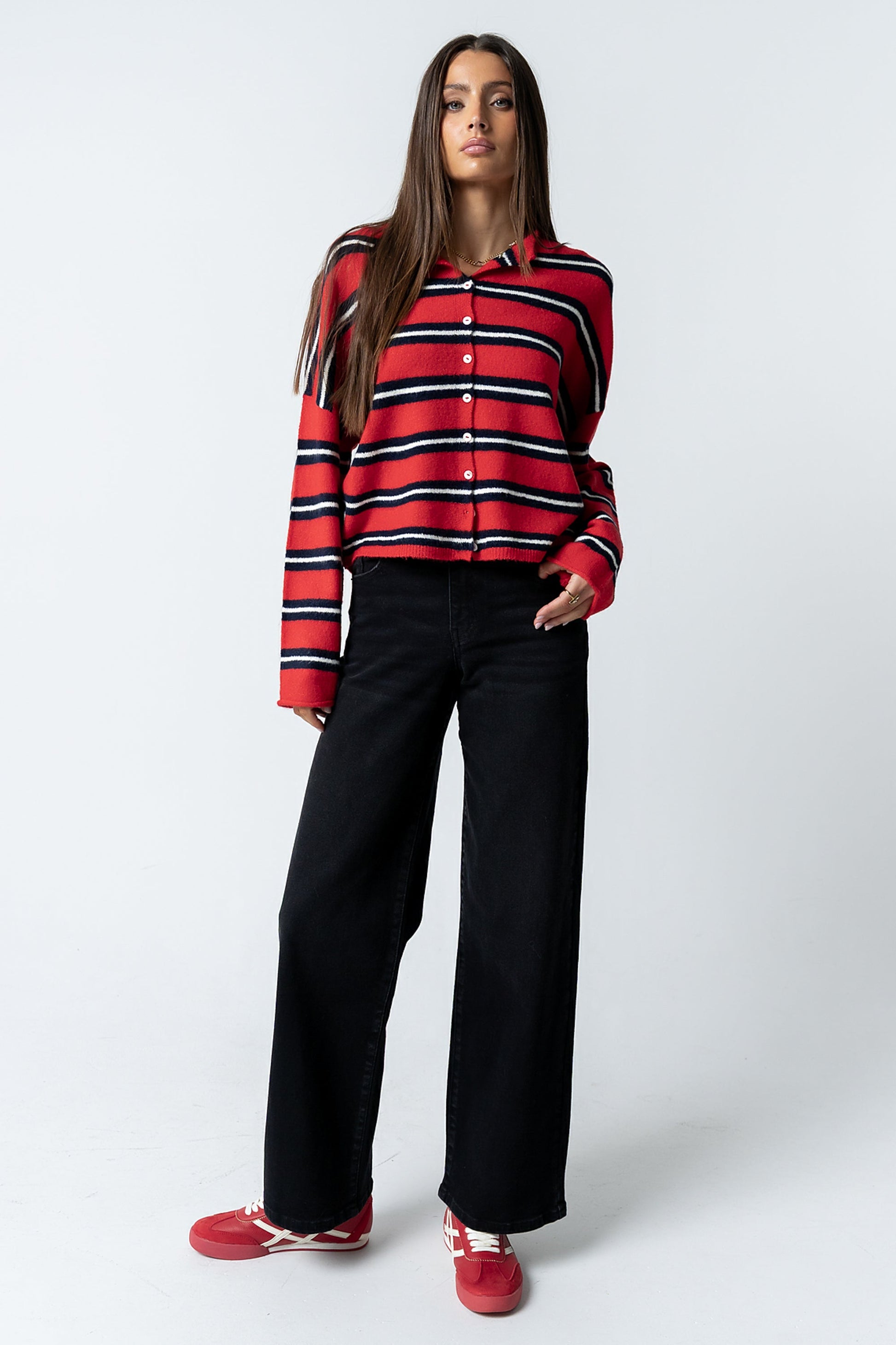 Mariah Striped Cardigan in Red - FINAL SALE