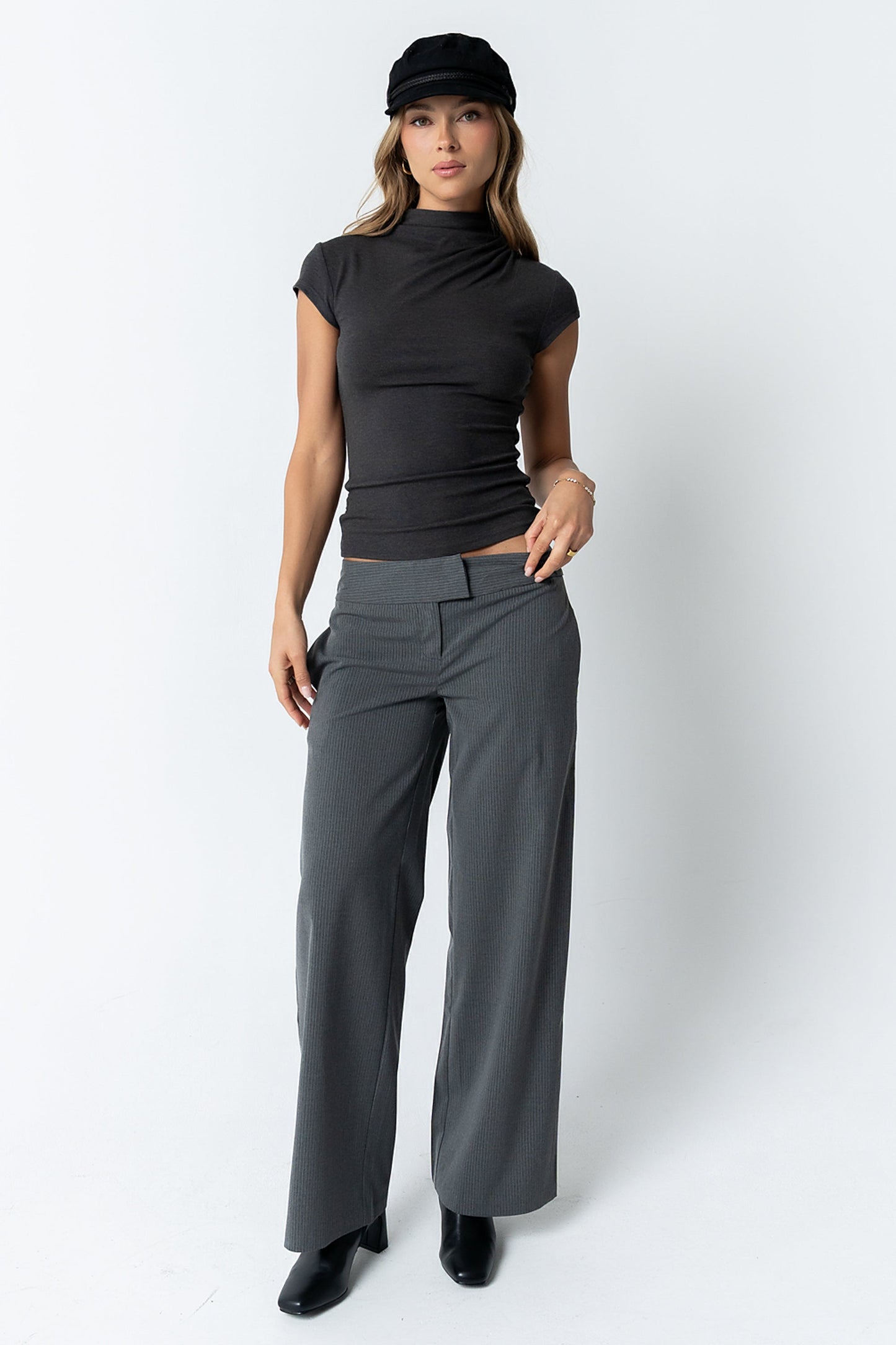Kara Mock Neck Top in Charcoal