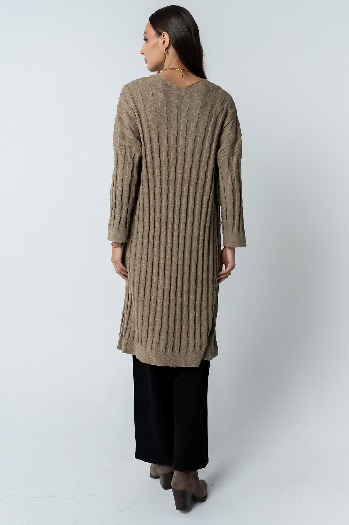 Eve Ribbed Duster in Taupe