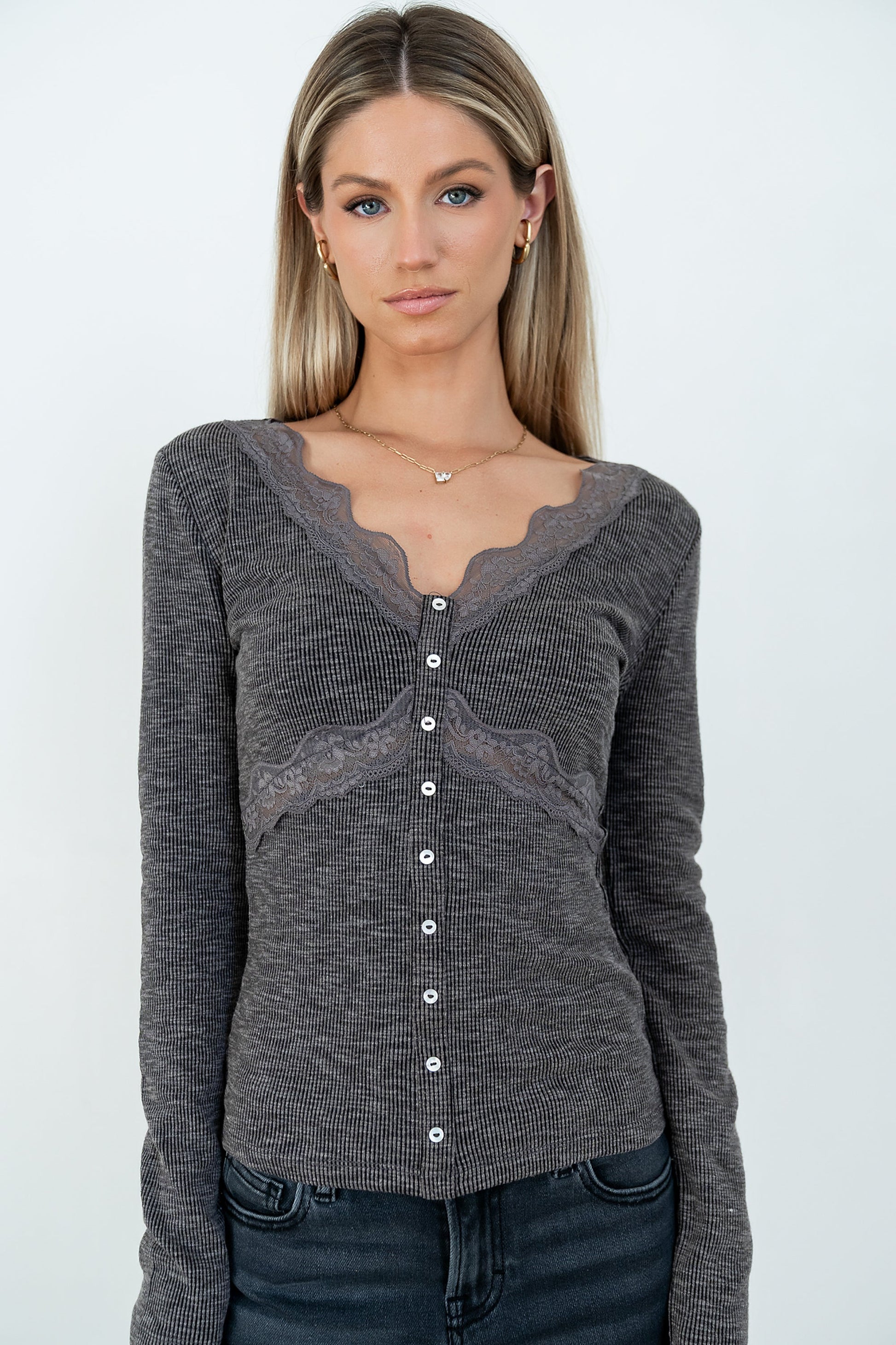Bennet Lace Trim Top in Black