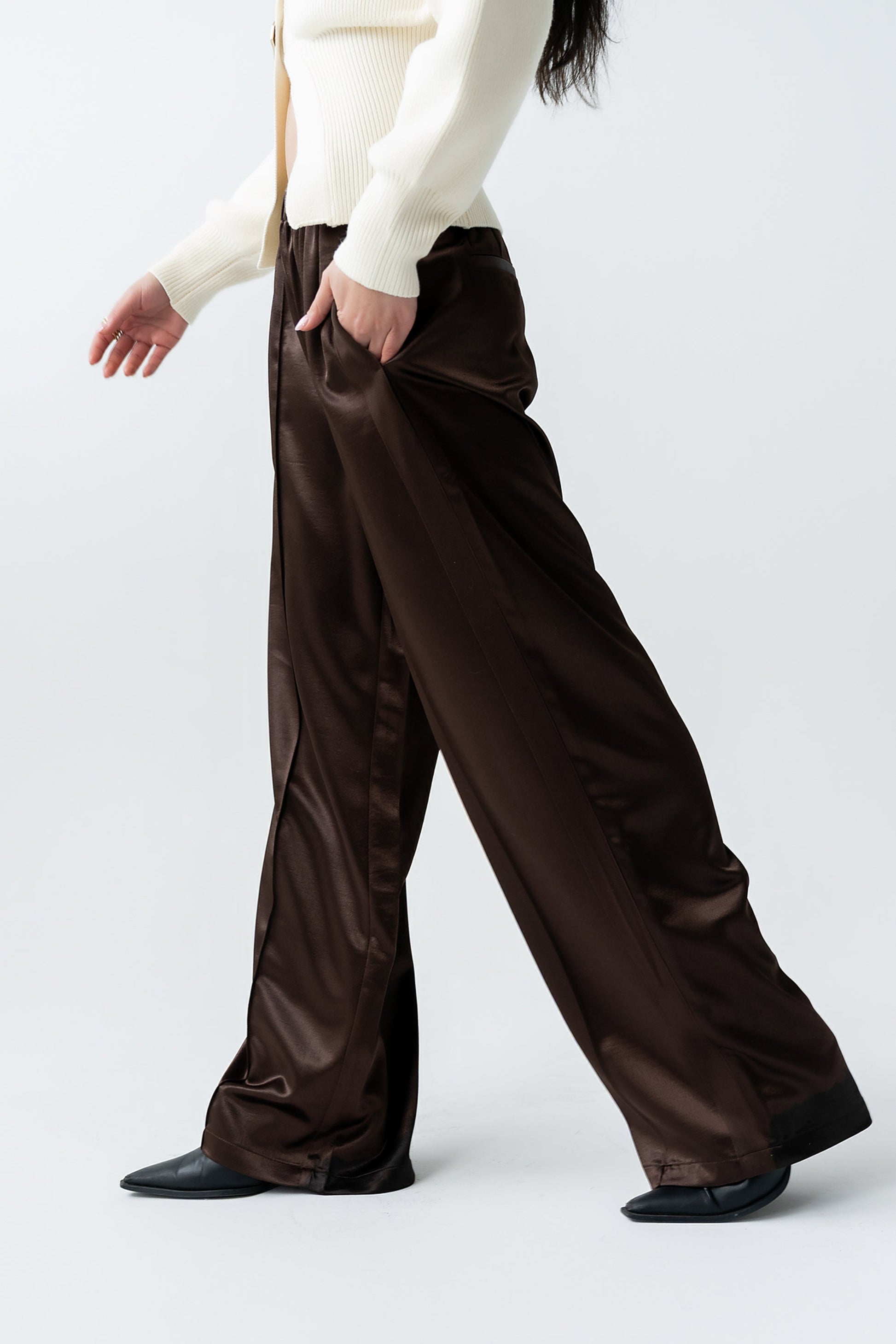Gemma Satin Wide Leg Pants in Brown - FINAL SALE