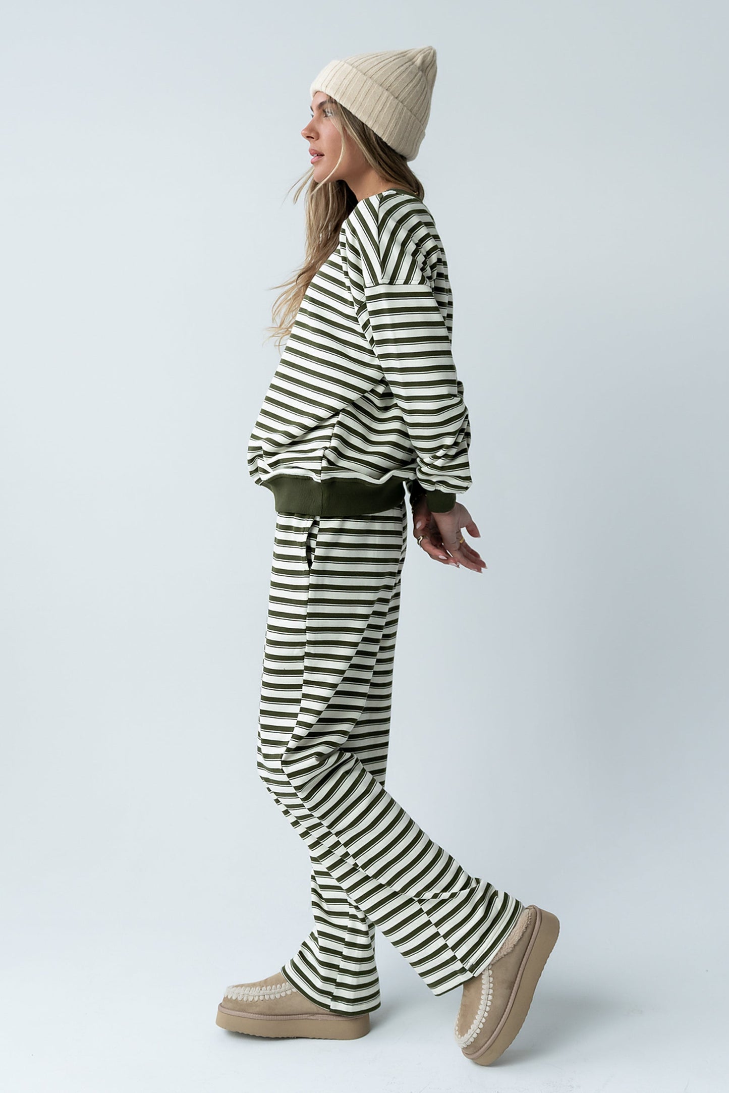 Taya Striped Wide Leg Pants in Olive - FINAL SALE