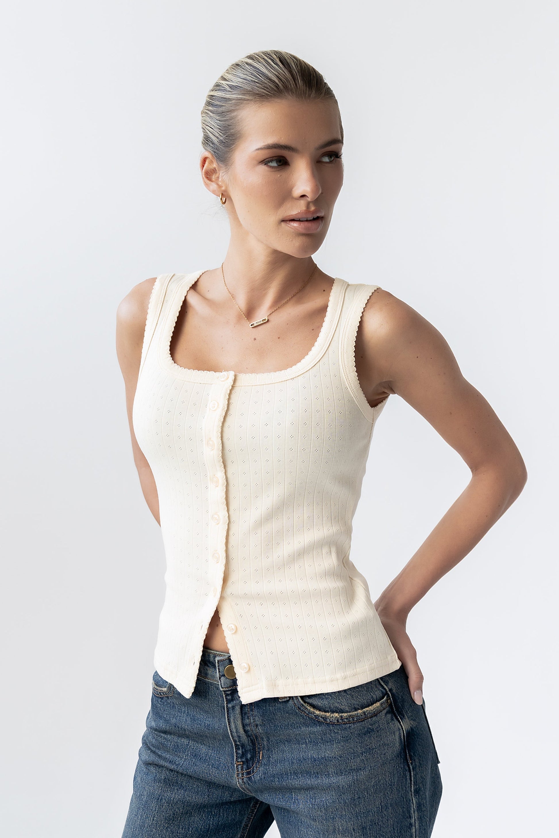 Apollo Knit Tank Top in Beige