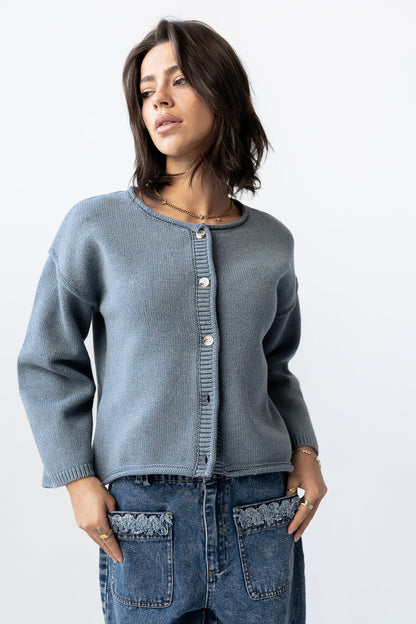 Carlie Knit Cardigan in Light Blue