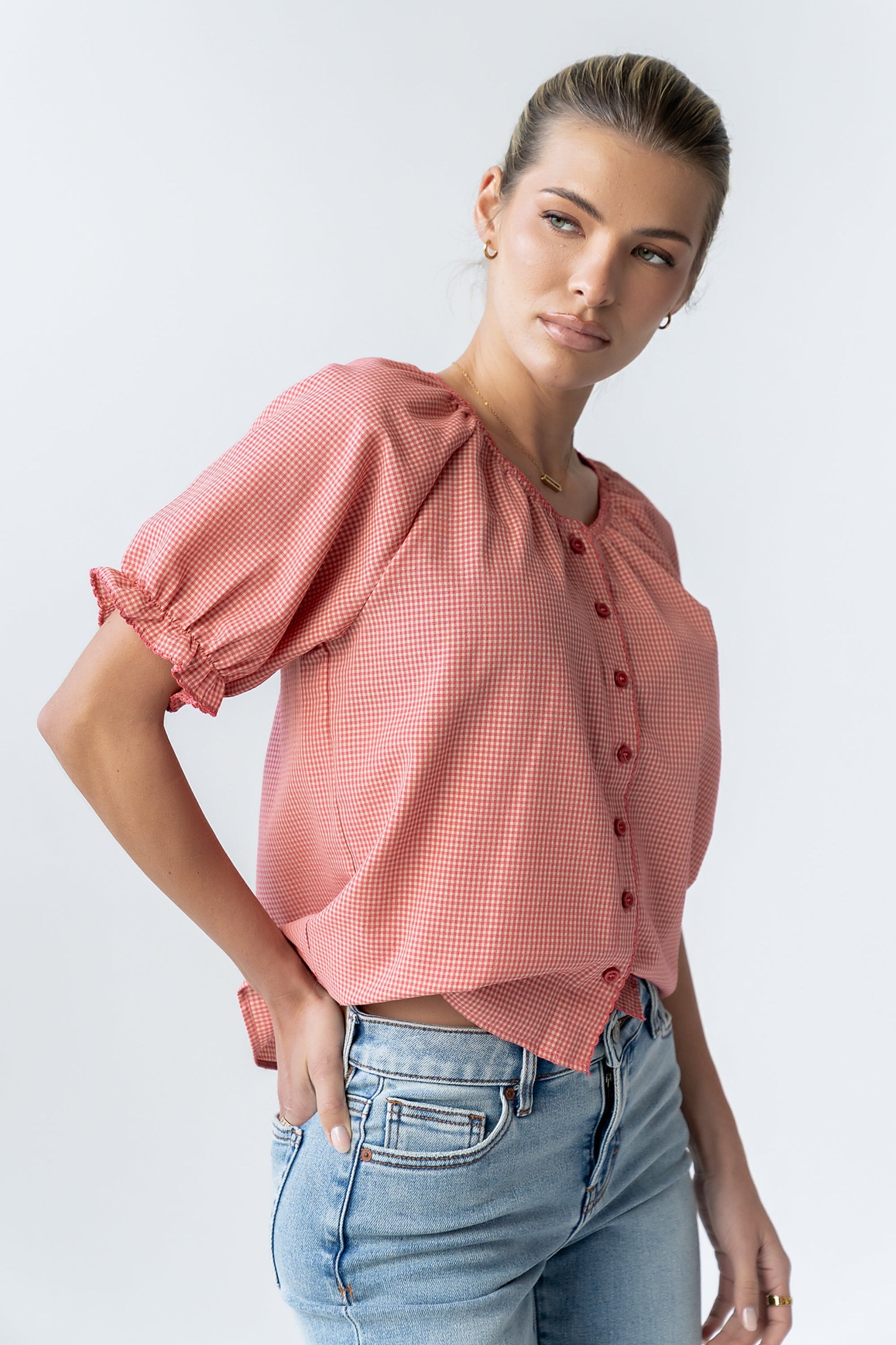 Benny Gingham Blouse in Pink
