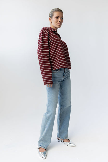 Kateri Striped Top in Burgundy