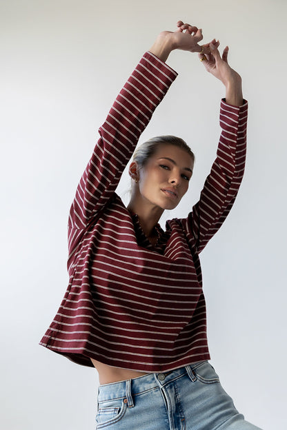 Kateri Striped Top in Burgundy