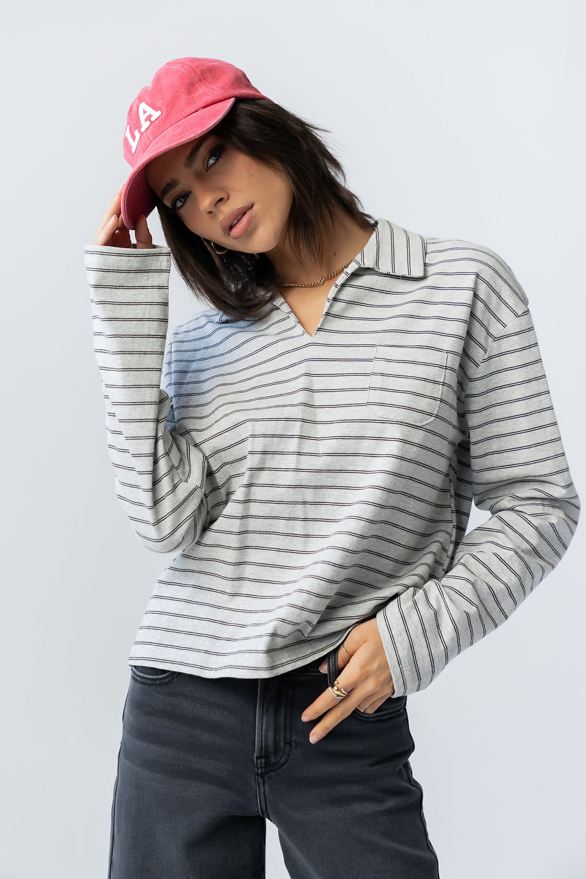 Kateri Striped Top in Heather Grey