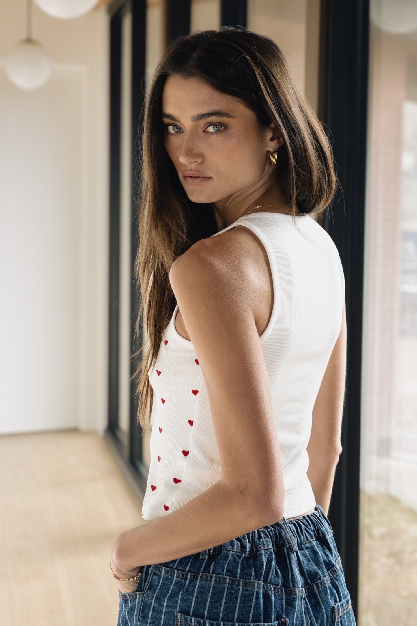 Mae Embroidered Heart Tank Top