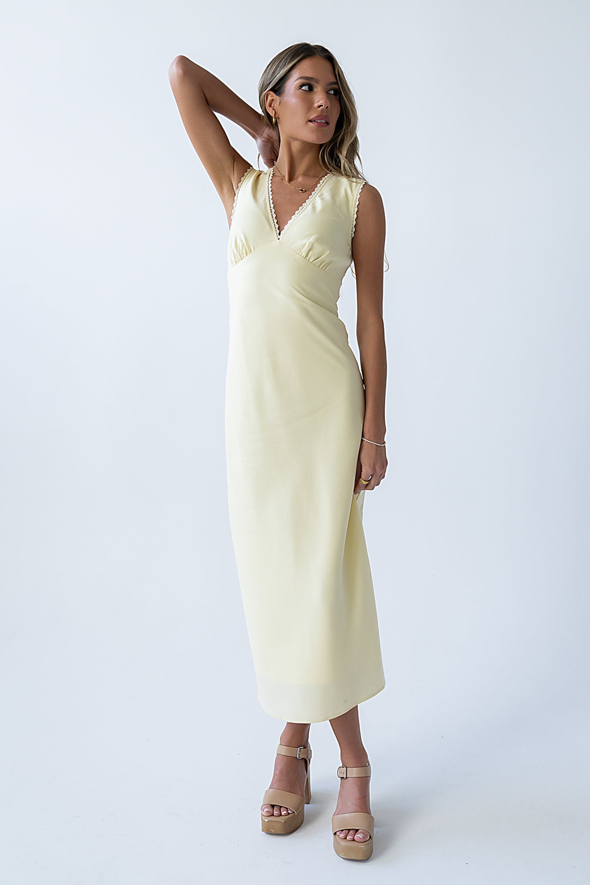 Hailey Lace Trim Maxi Dress in Yellow