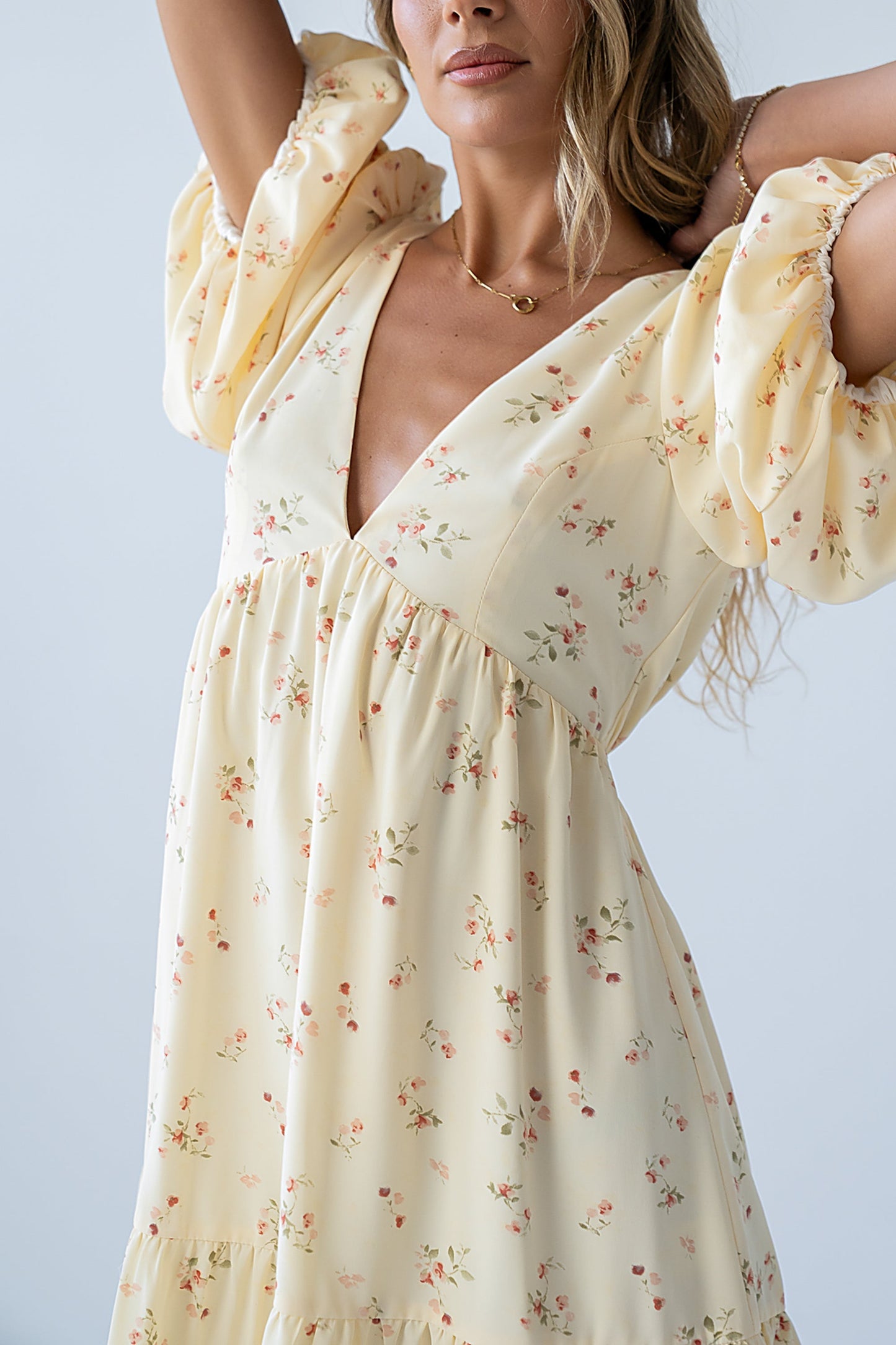 Lizzy Floral Mini Dress in Yellow