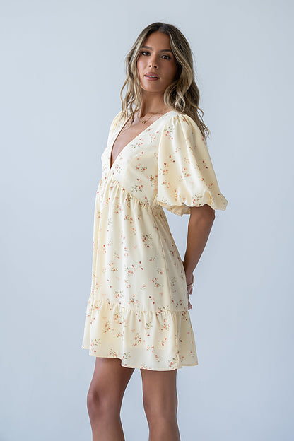 Lizzy Floral Mini Dress in Yellow
