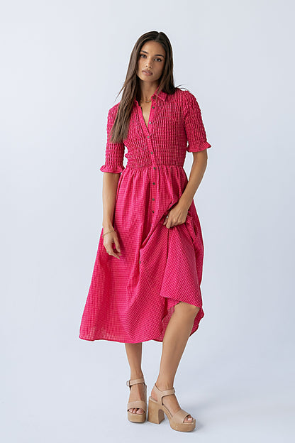 Jonas Gingham Midi Dress in Pink