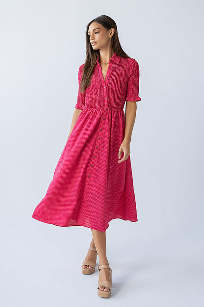 Jonas Gingham Midi Dress in Pink