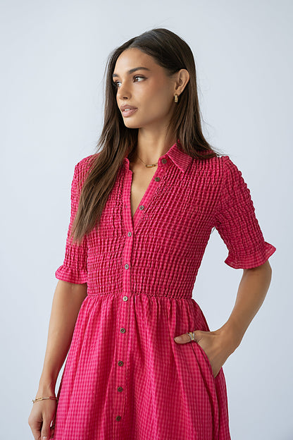 Jonas Gingham Midi Dress in Pink
