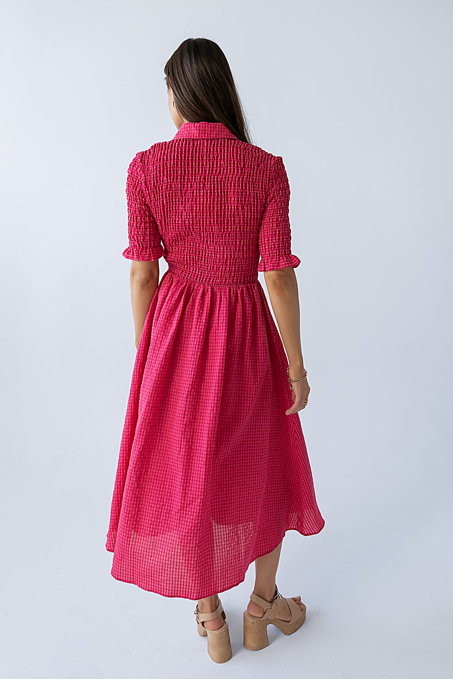 Jonas Gingham Midi Dress in Pink
