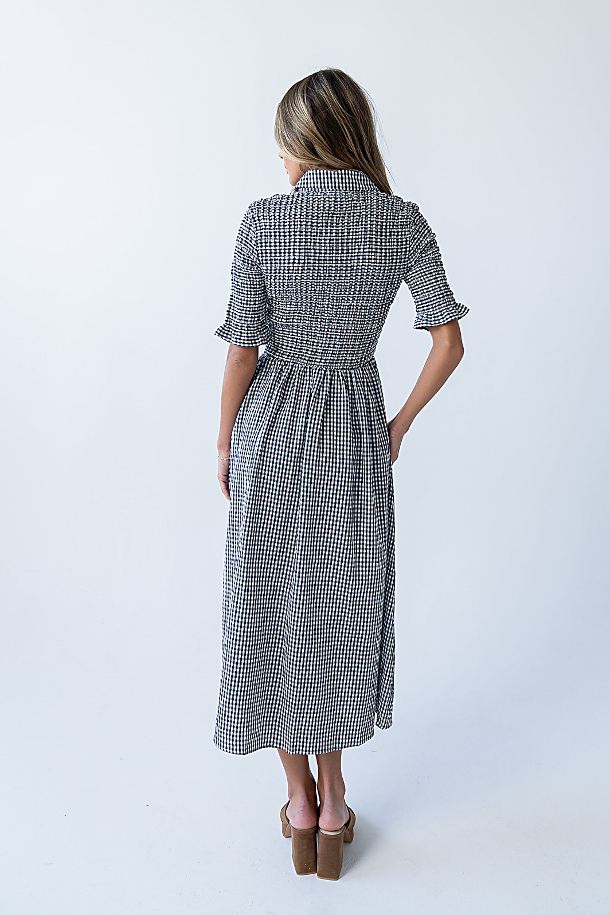 Jonas Gingham Midi Dress in Black