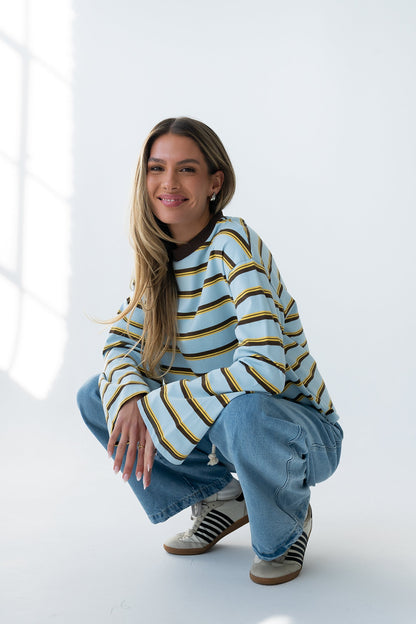 Kiana Striped Top in Light Blue