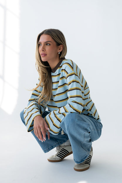 Kiana Striped Top in Light Blue