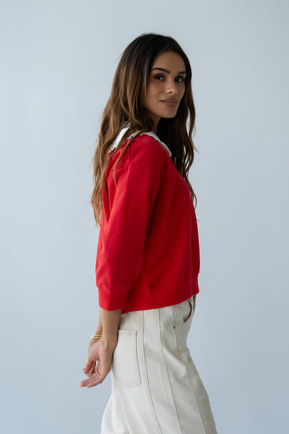 Eddie Collared Sweatshirt in Red