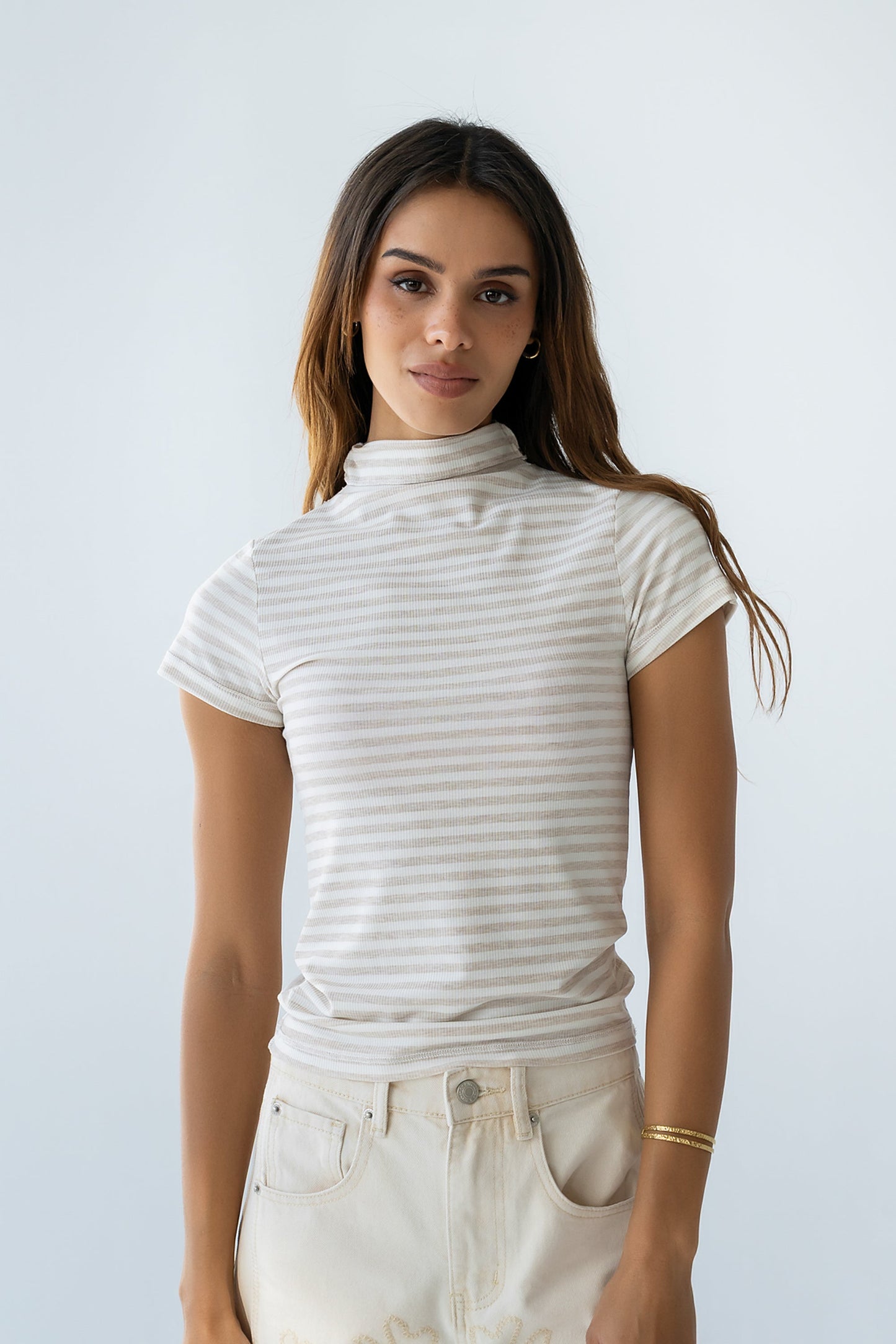 Lennon Striped Top in Oatmeal
