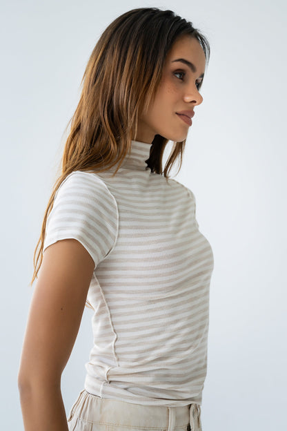 Lennon Striped Top in Oatmeal