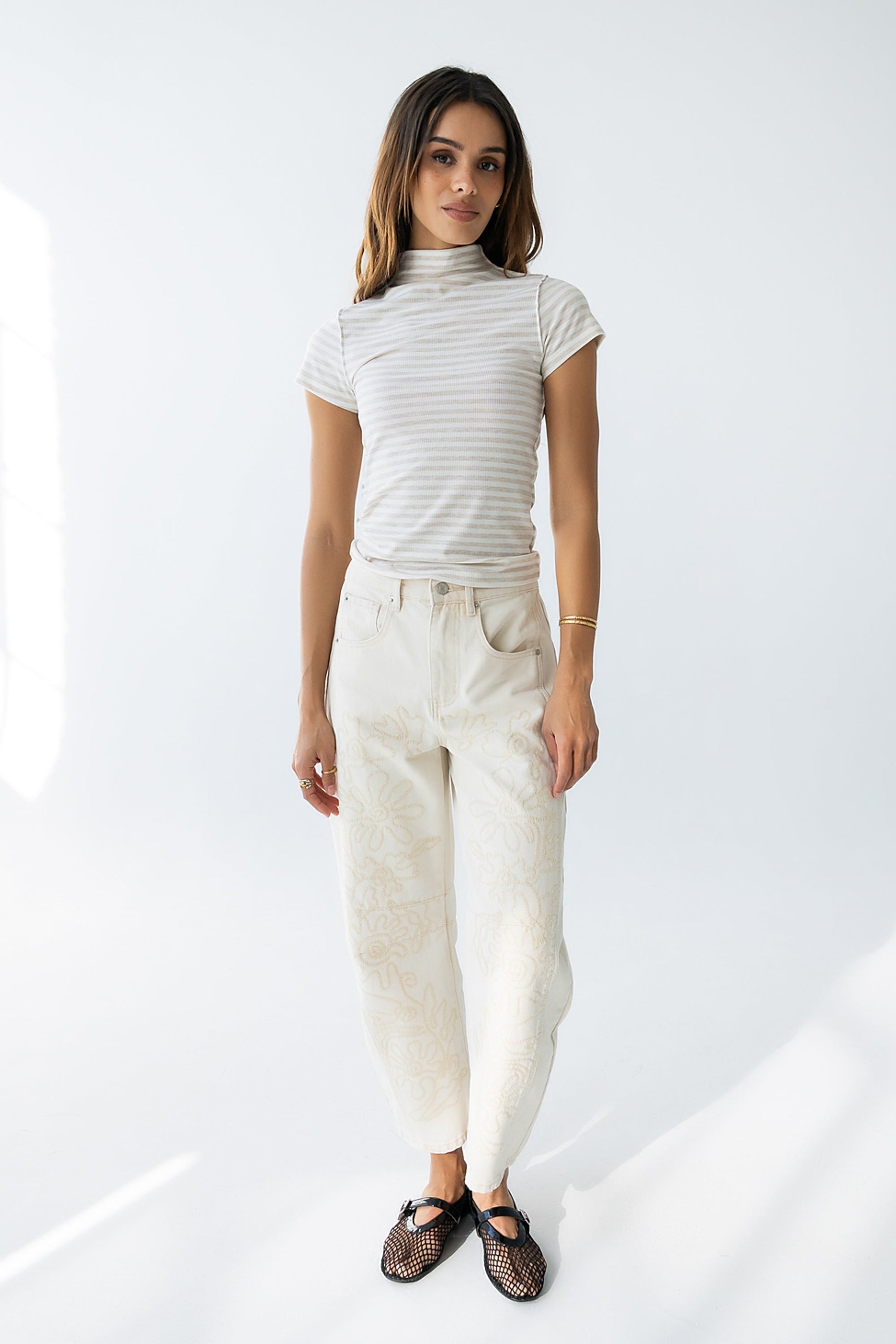Lennon Striped Top in Oatmeal