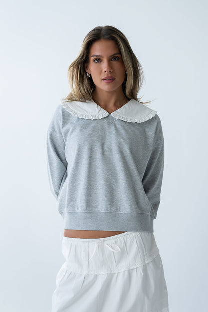 Eddie Collared Sweatshirt in Heather Grey