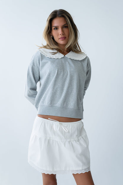 Eddie Collared Sweatshirt in Heather Grey