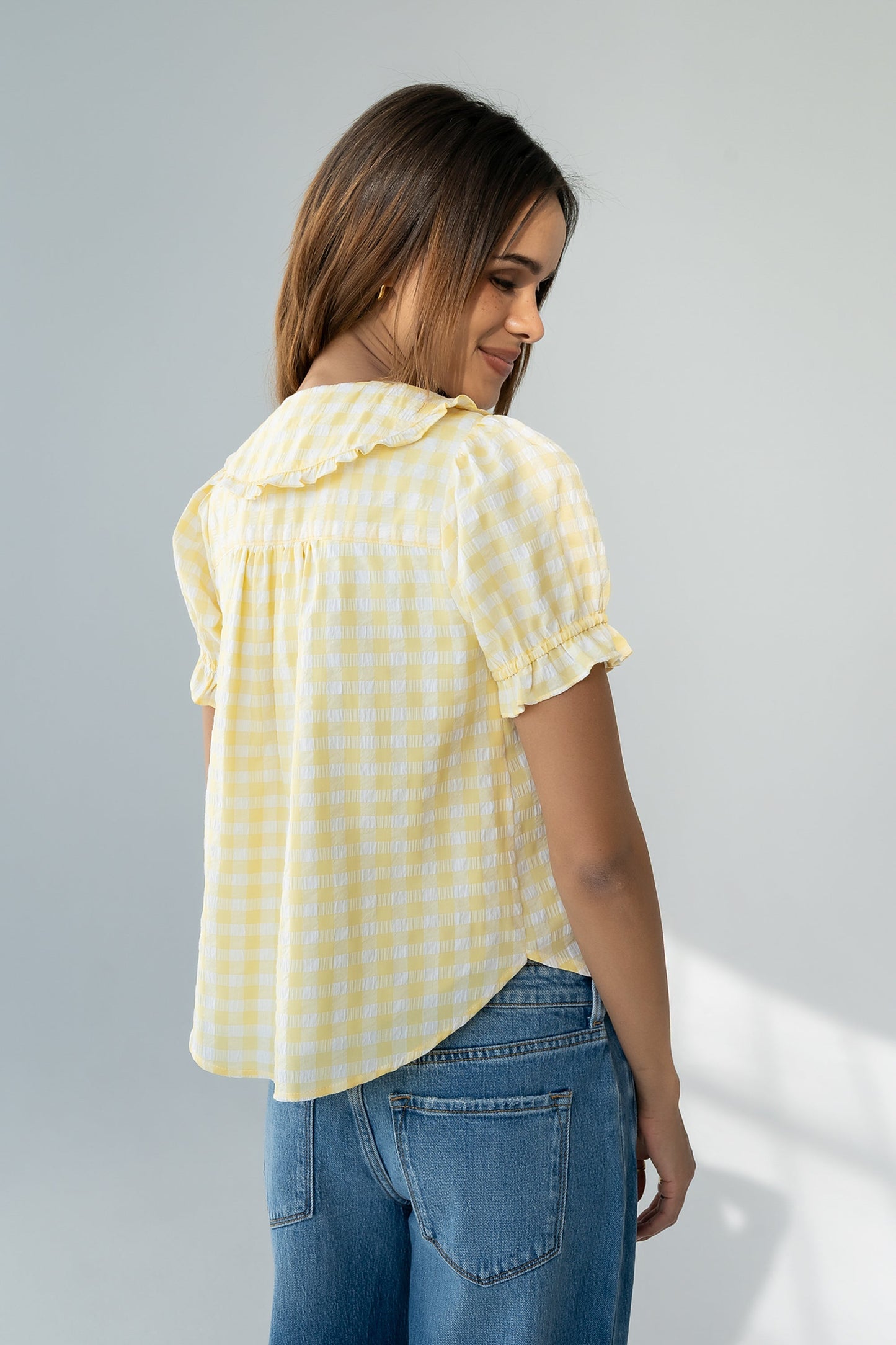 Nelly Gingham Blouse in Yellow