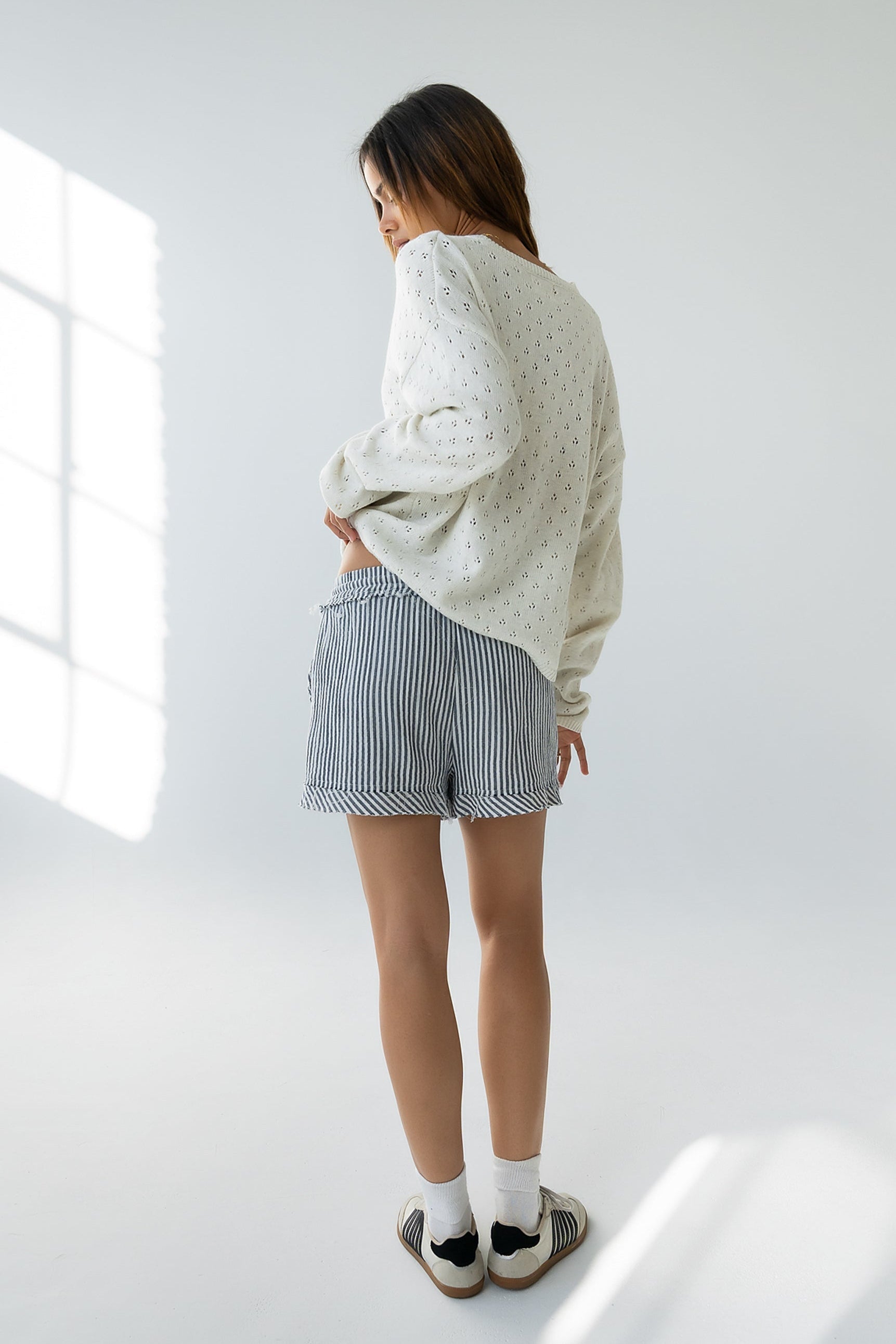 Margot Pointelle Sweater in Heather White