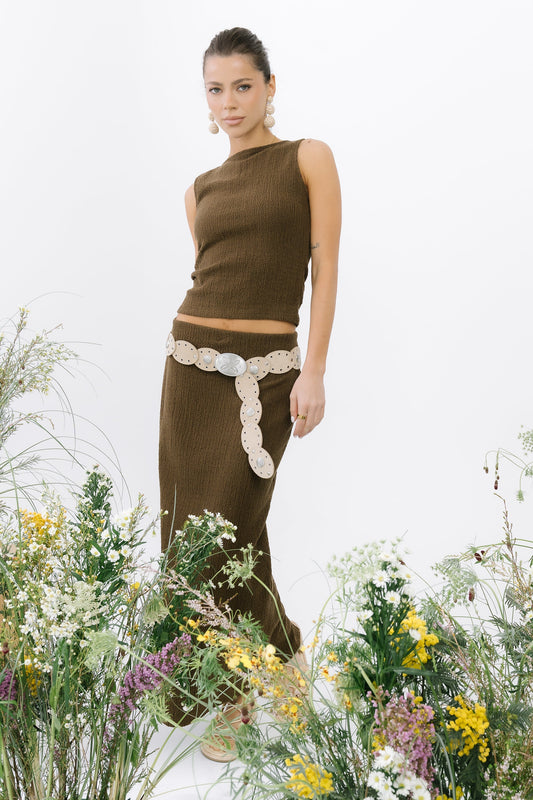 Opal Textured Skirt in Brown