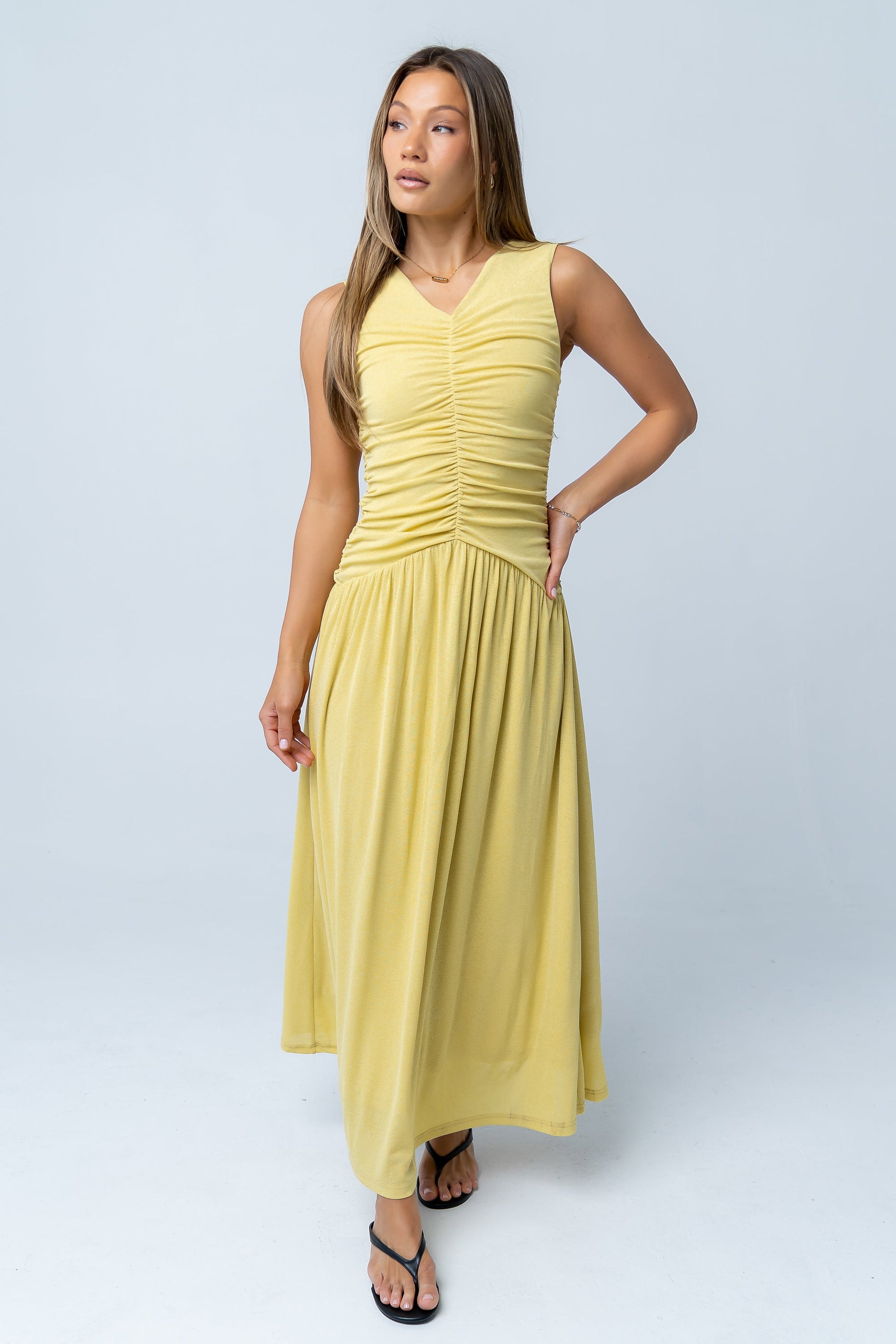 Kandi Ruched Maxi Dress in Yellow