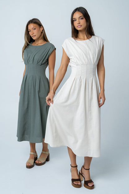 Matilda Pleated Maxi Dress in Olive