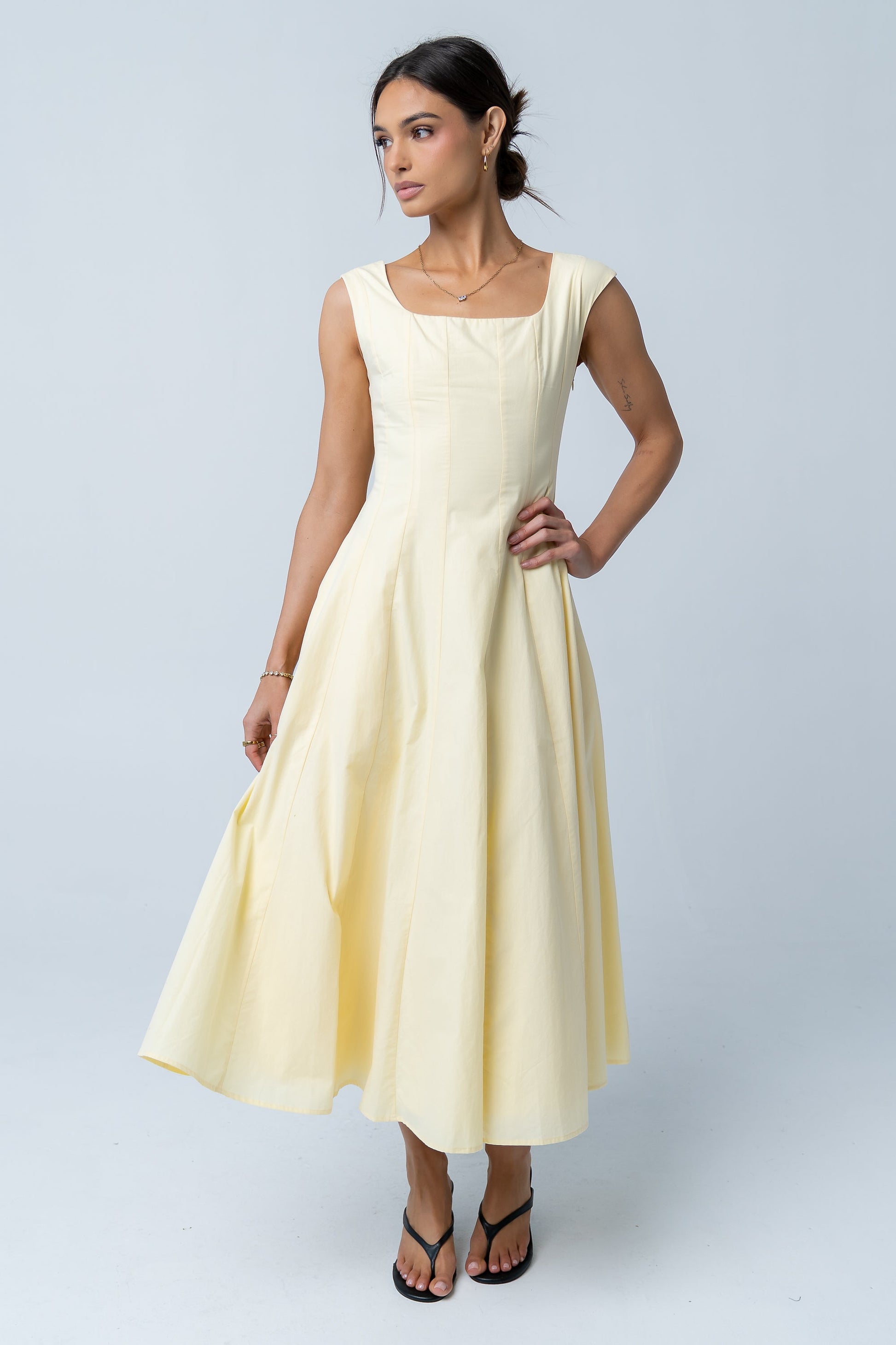 Colin Midi Dress in Butter Yellow