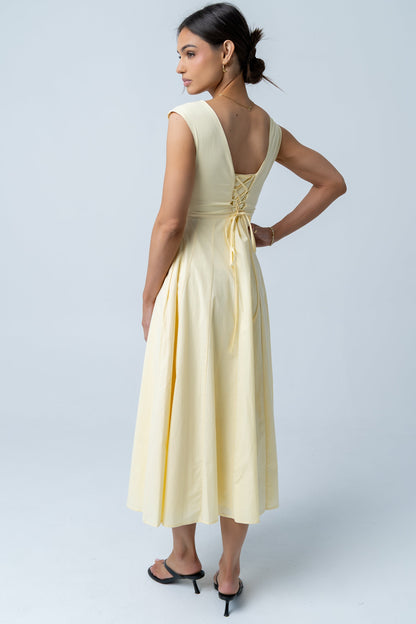 Colin Midi Dress in Butter Yellow