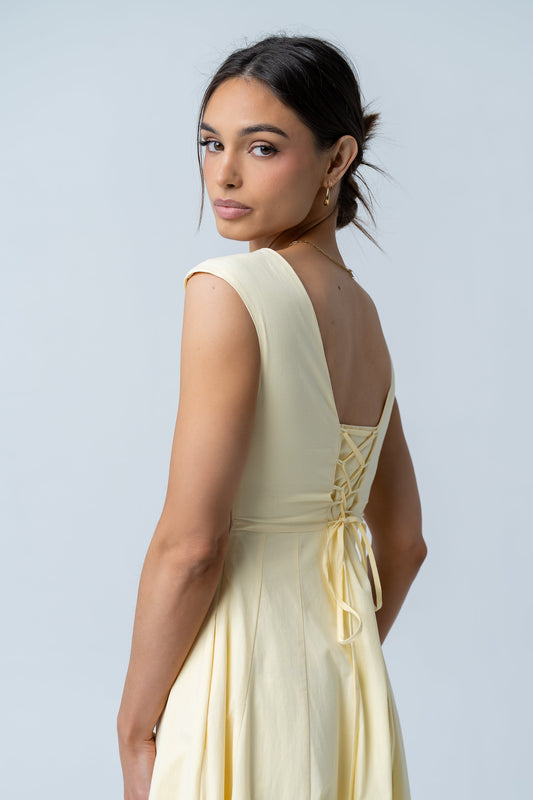 Colin Midi Dress in Butter Yellow