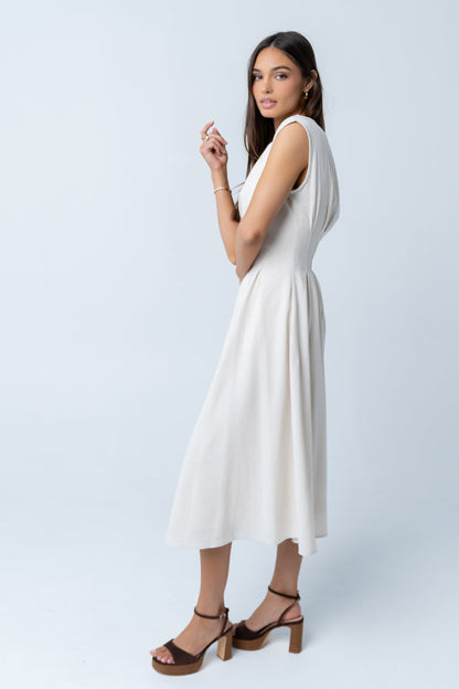 Matilda Pleated Maxi Dress in Oatmeal