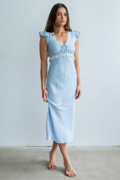 Jessica Lace Trim Maxi Dress in Blue