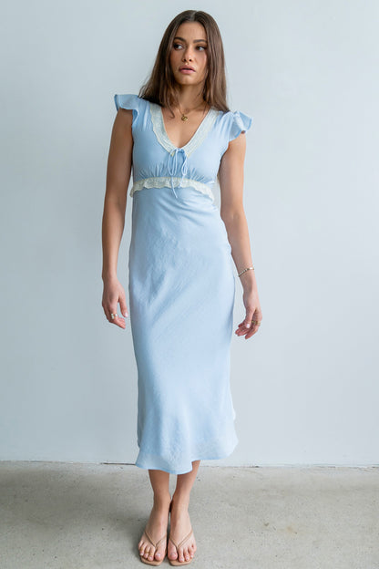 Jessica Lace Trim Maxi Dress in Blue