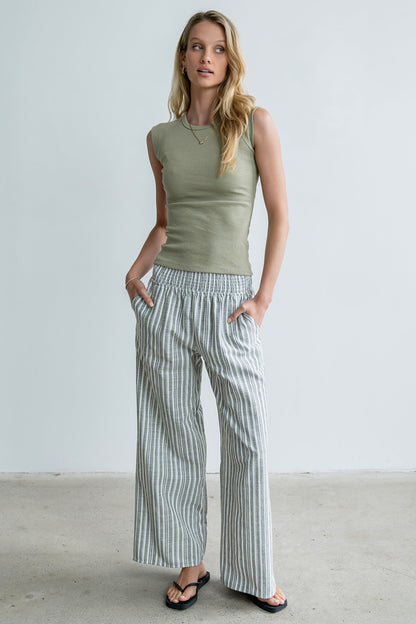 Indiana Striped Pants in Olive