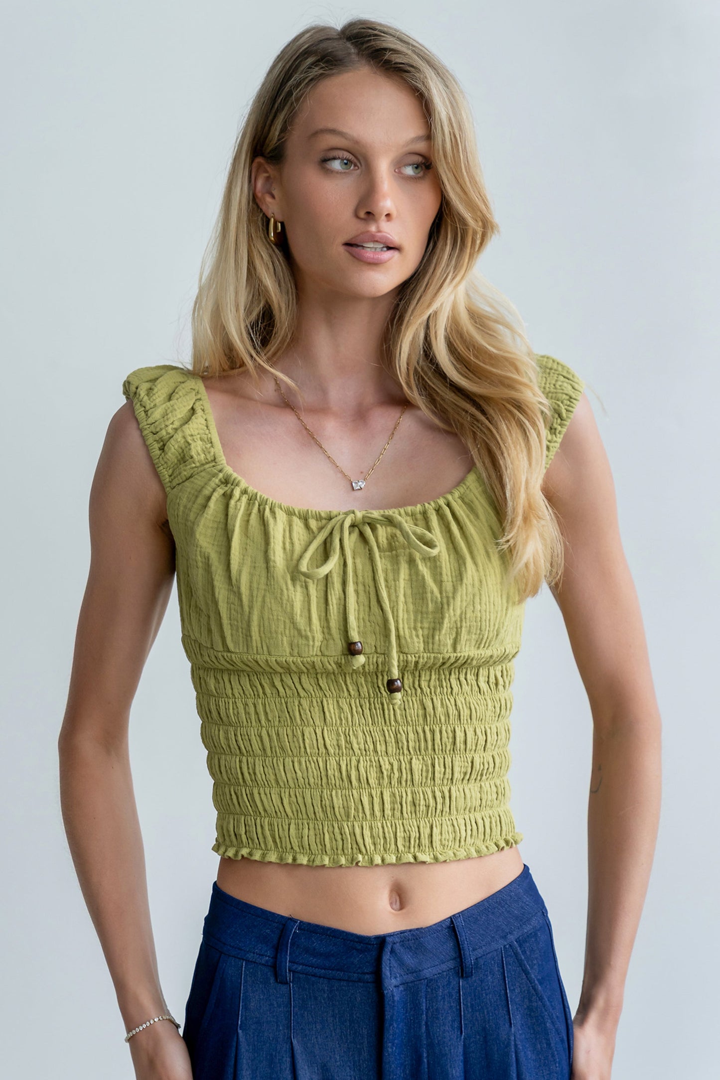 Morgan Smocked Top in Green